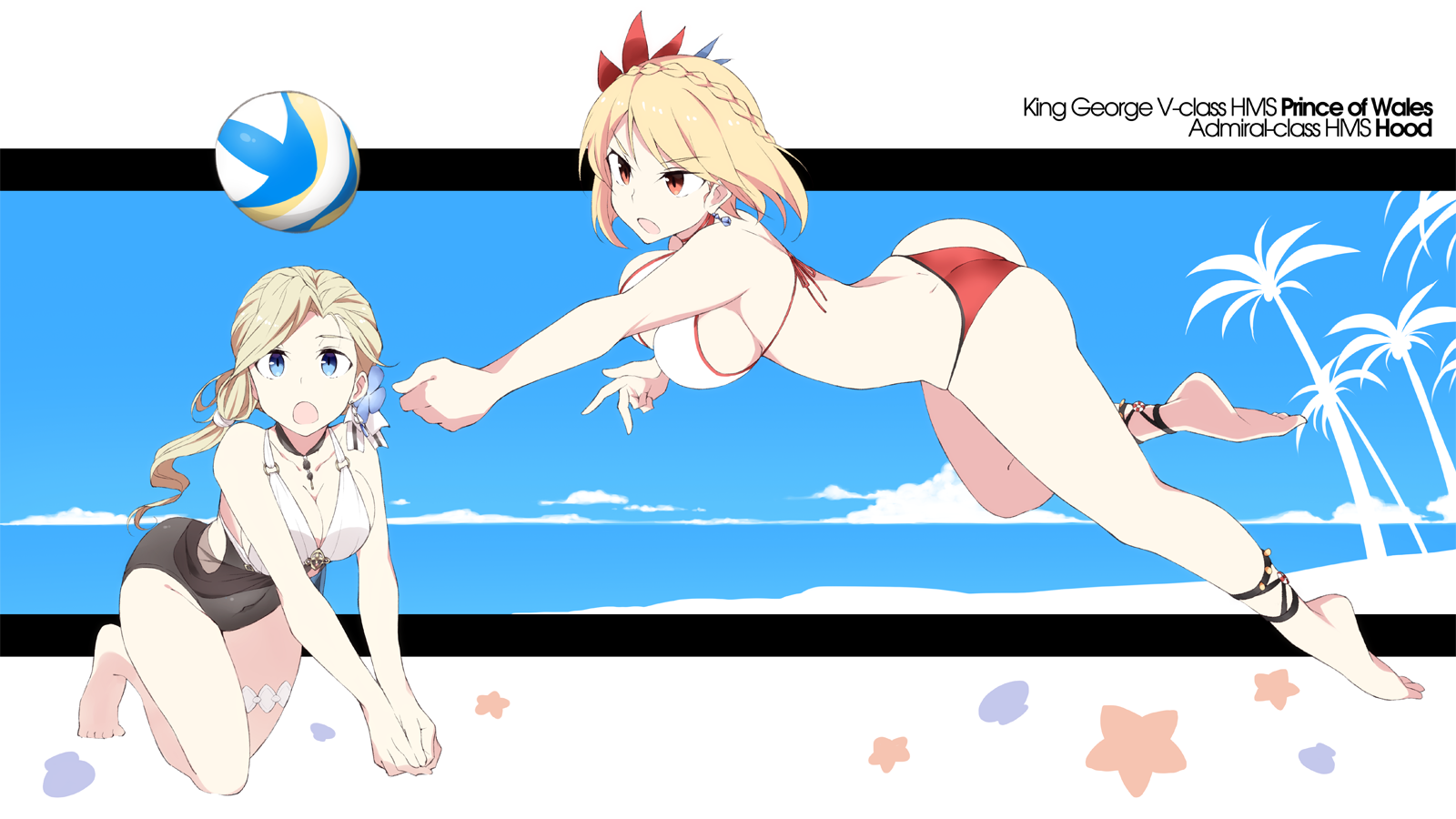 Prince of Wales & Hood - NSFW, Azur lane, Prince of wales, Hms Hood, Swimsuit, Summer, Anime art, Anime, Art