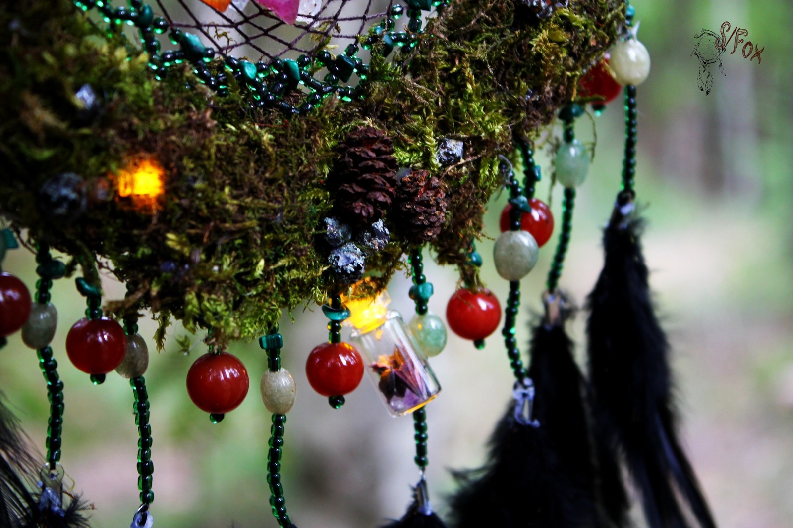 Dream catcher wandering lights - My, Needlework, Needlework without process, Dreamcatcher, Handmade, Moss, Longpost, Crystals, Magic