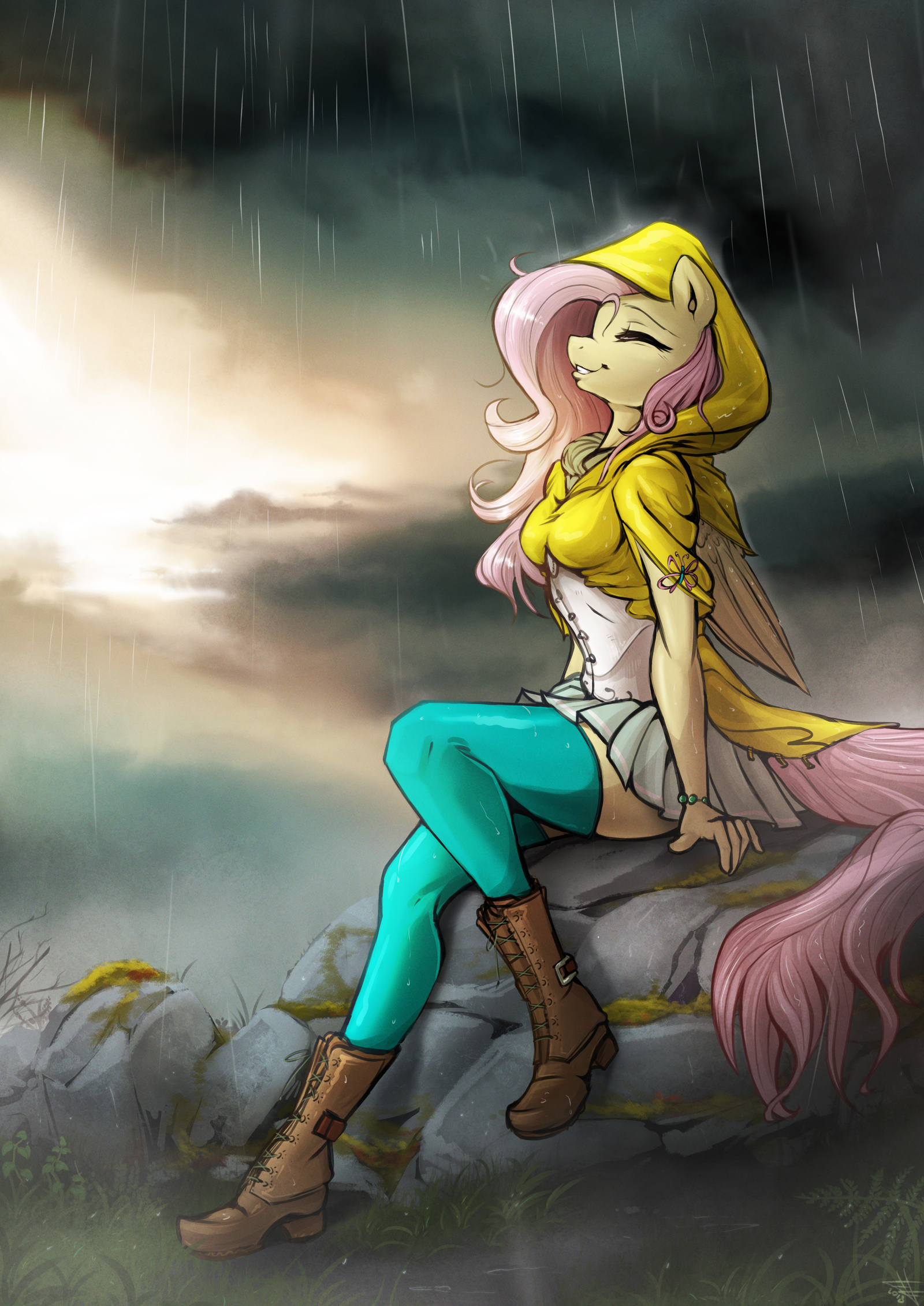 Flutter Rain - My Little Pony, PonyArt, Fidzfox, Fluttershy, Антро