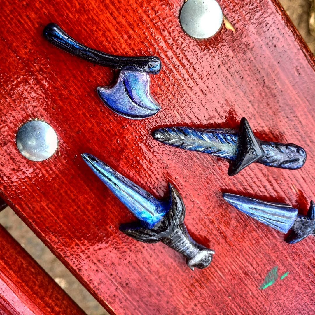 Brooches made of polymer clay and resin - My, Scull, Games, Witcher, Weapon, Polymer clay, Epoxy resin, Longpost