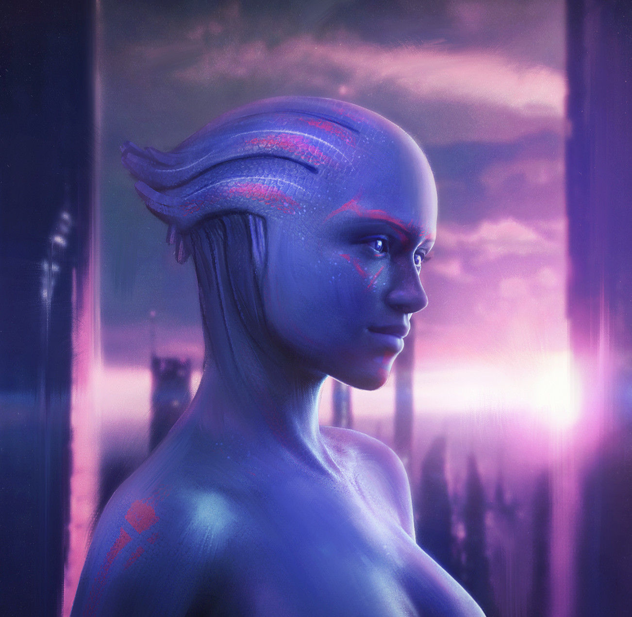 Asari. - Арт, Фан-Арт, Картинки, Азари, Mass Effect, Портрет