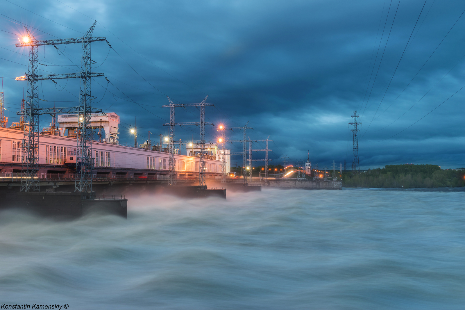 Water! - My, Hydroelectric power station, River, Night, Permian, Landscape, The photo, beauty, Kama