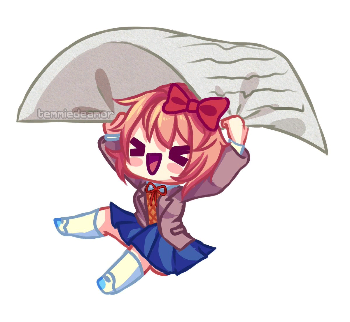 Here we go on an adventure - Doki Doki Literature Club, Sayori, Anime Art, Визуальная новелла, Chibi, Чиби