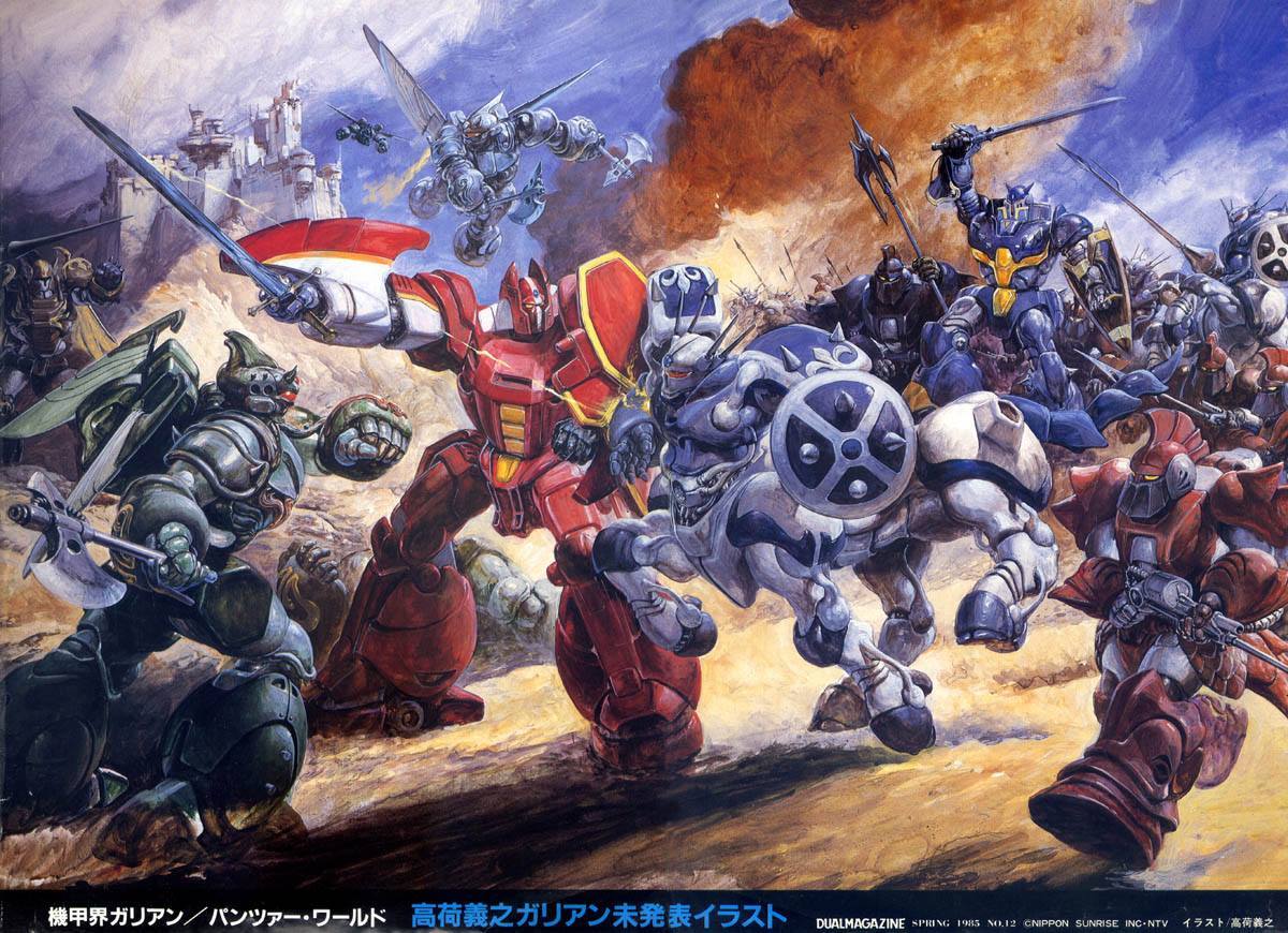 Robot battles by Japanese illustrator Yoshiyuki Takani - Robot, Fighters, Illustrations, , Painting, Fantasy, Military equipment, Knight, Longpost