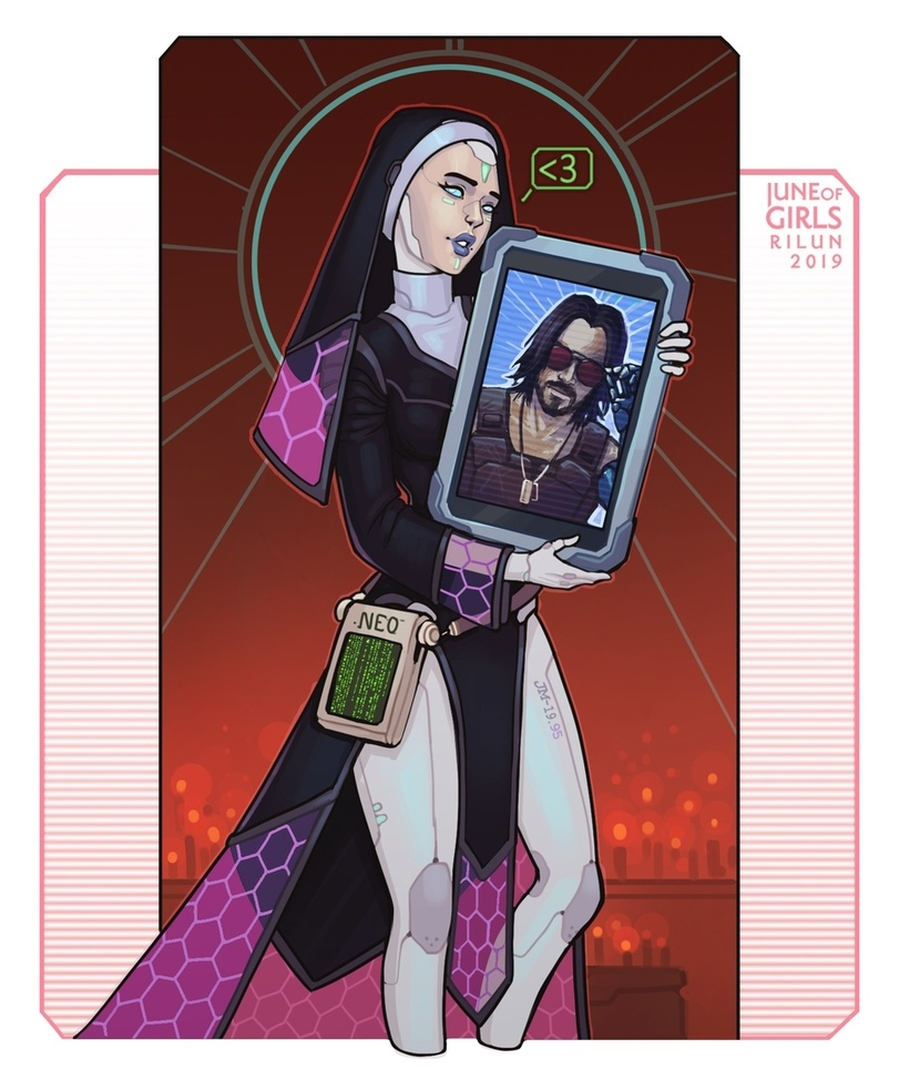 Cyber ??nun and face of incomparable Keanu - Cyberpunk 2077, Keanu Reeves, Games, Rilun, Nun, Art, Johnny Silverhand