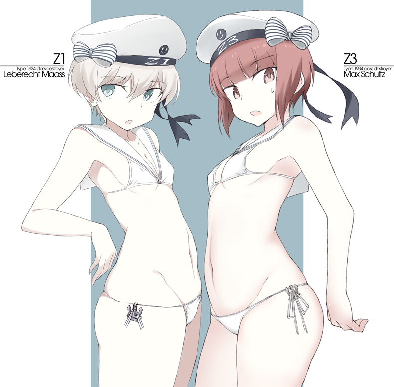 Z1 Liberecht Maass & Z3 Max Schultz - NSFW, Kantai Collection, Z1 leberecht maass, Z3 max schultz, Anime Art, Купальник, Аниме, Арт