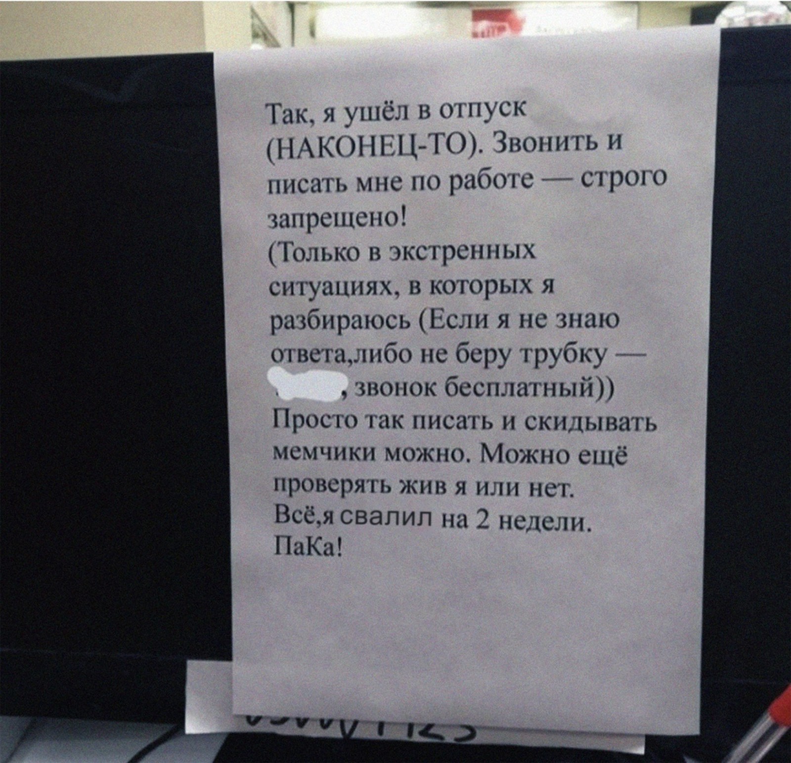 Первое, что я сделаю, когда уйду в отпуск - это напишу такое же послание |  Пикабу