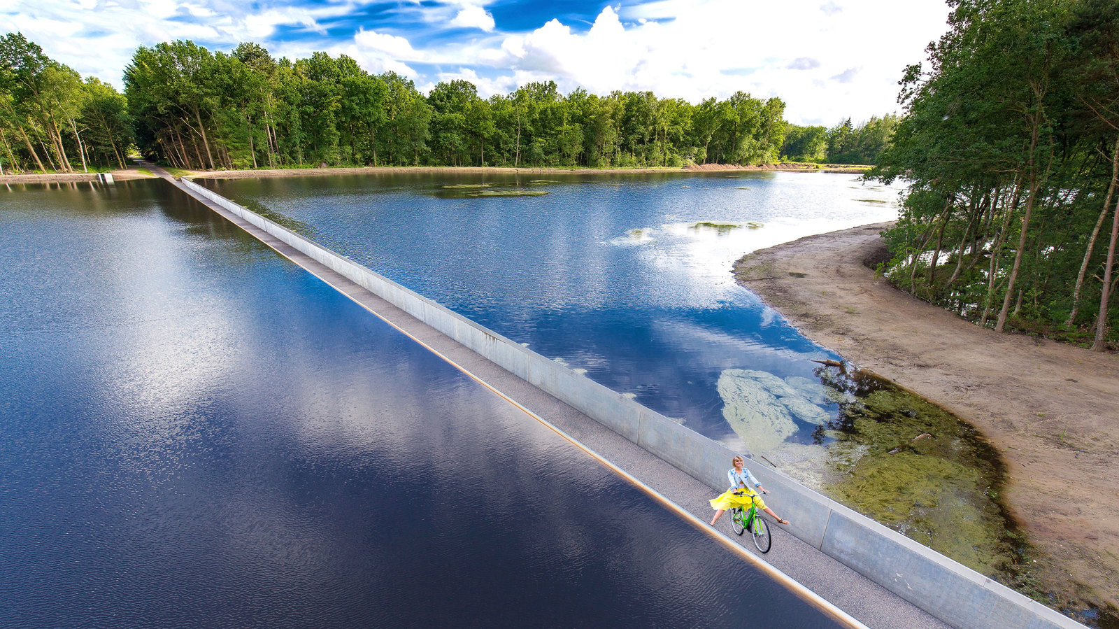 Cutting through the surface - Bike path, Lake, Limburg, Belgium, Video, Longpost