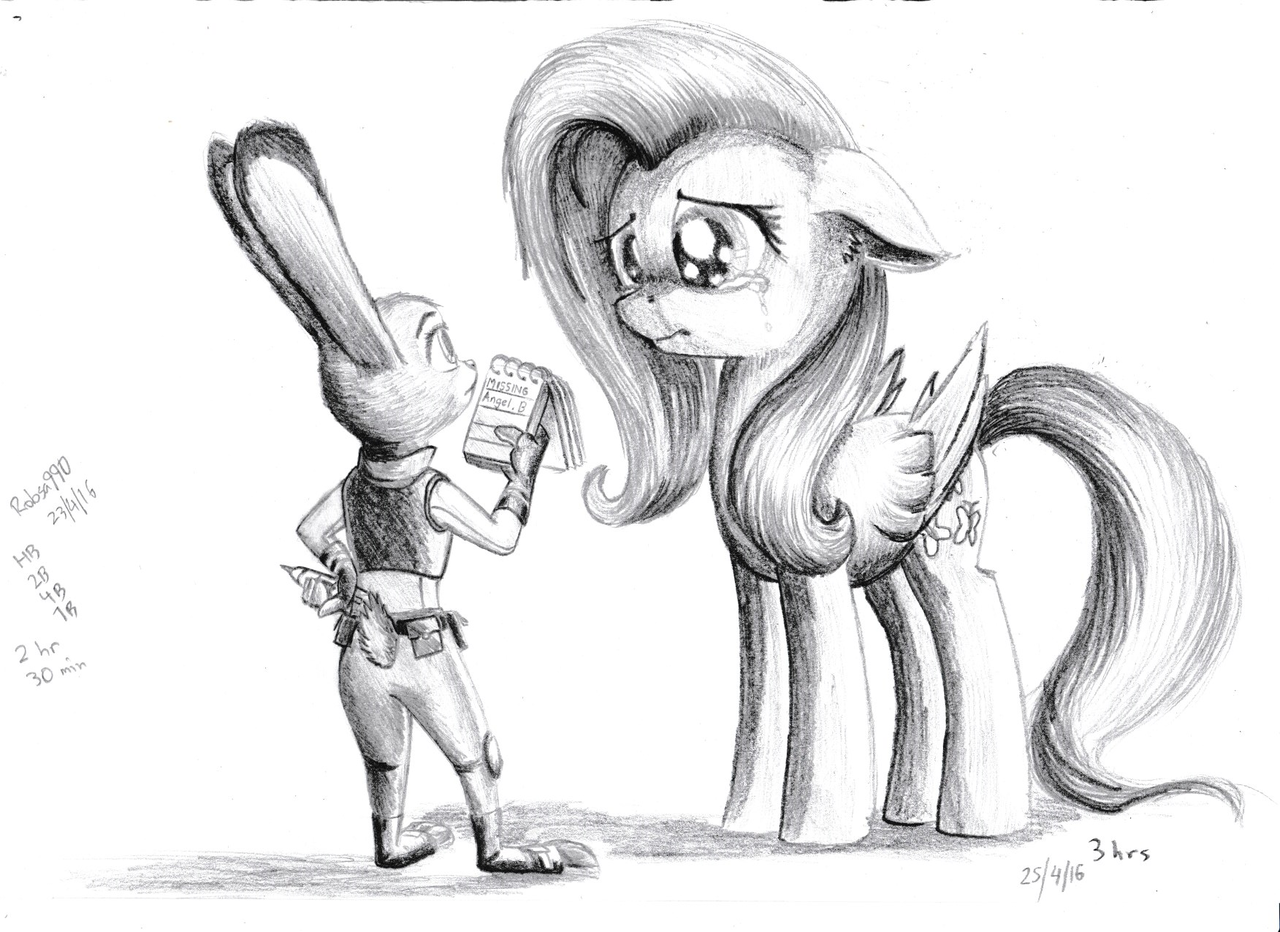 Questioning the victim - My little pony, Fluttershy, Crossover, Judy hopps, Zootopia, Art, Robsa990