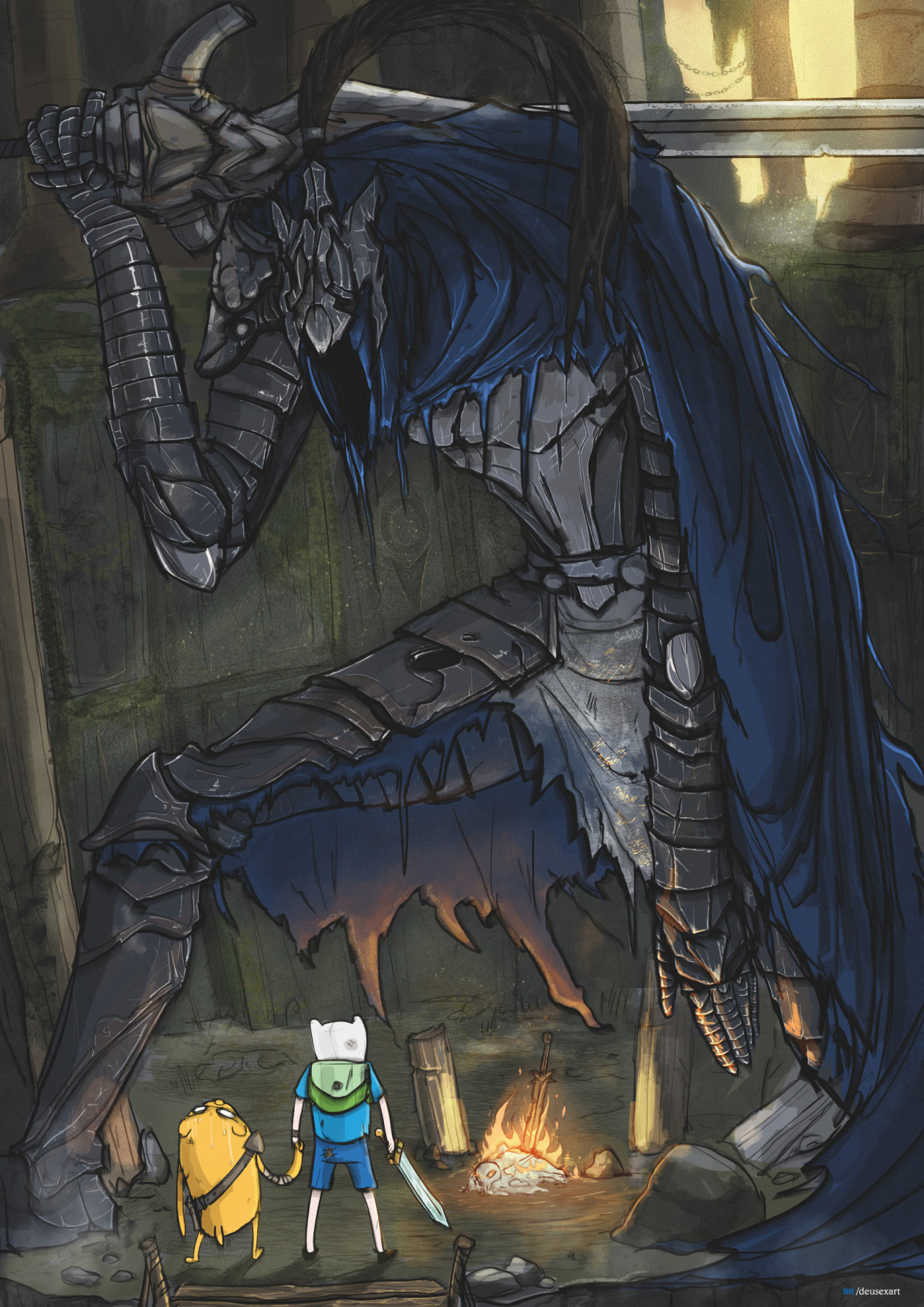 What time is it? - Dark Souls, Adventure Time, Knight Artorias, Jake the Dog, Crossover, Finn the Human, Кроссовер