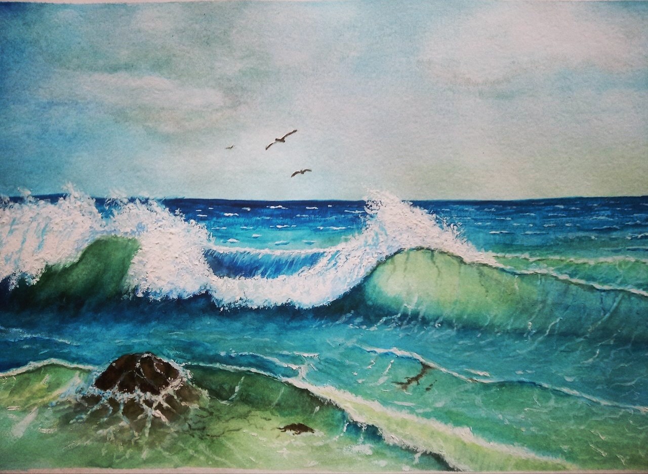 Mom's sea, take two - My, Drawing, Watercolor, Sea, Landscape, Nature, Painting