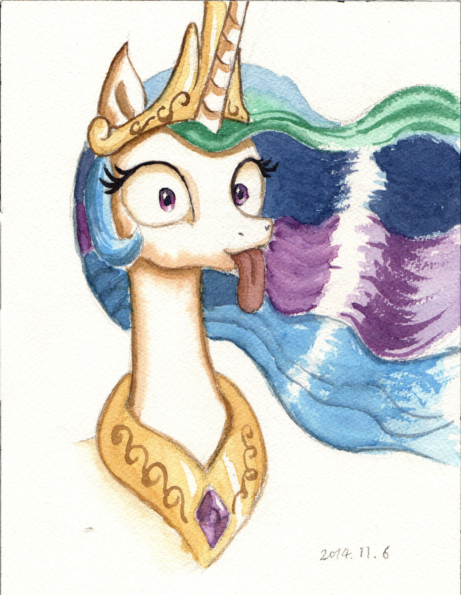 Celestia - My little pony, Princess celestia, Language, Portrait, Traditional art, , Plainoasis, Watercolor