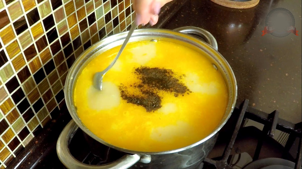 Soup Cheese Ushitsa with shrimps - My, With grandfather at lunch, Shrimps, Recipe, Soup, Video, Longpost