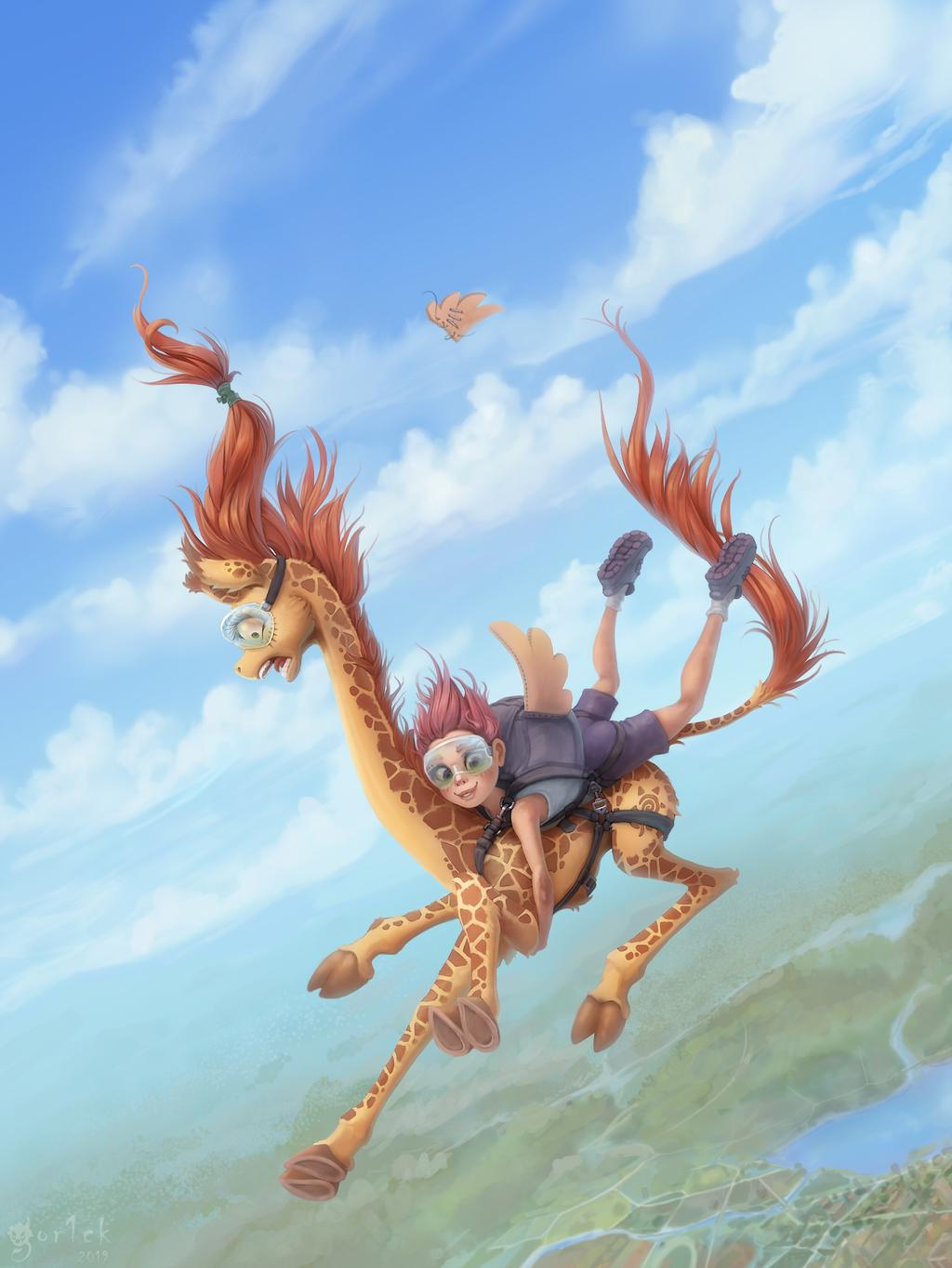 Giraffes can fly - My little pony, Scootaloo, Twiggy, Original character, Gor1ck, Humanization, Skydiving, Art