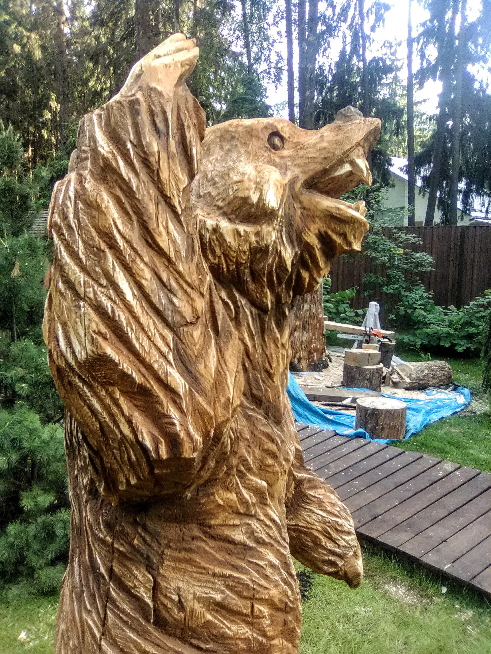 Chainsaw carving. - My, Wood carving, Wood sculpture, Thread, Sculpture, Video, Longpost