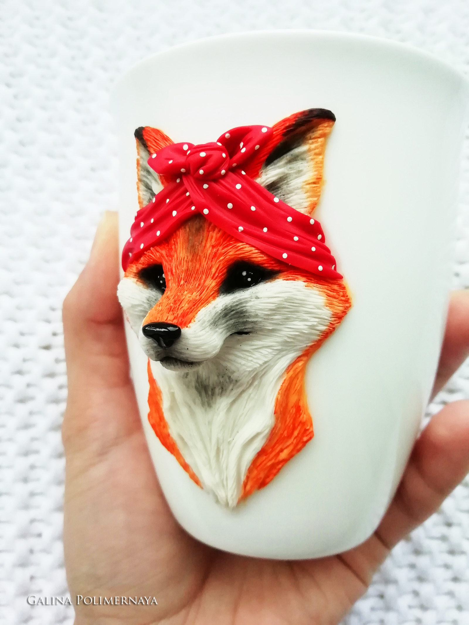 Fox-Solokha - My, Fox, Кружки, Needlework without process, Handmade, Polymer clay, Лепка, Longpost, Mug with decor