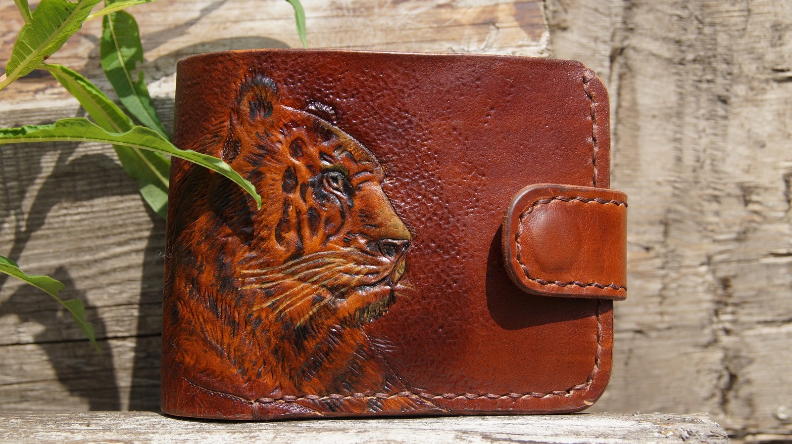 Genuine leather wallet. Tiger. - My, With your own hands, Embossing on leather, Wallet, Needlework without process, Longpost