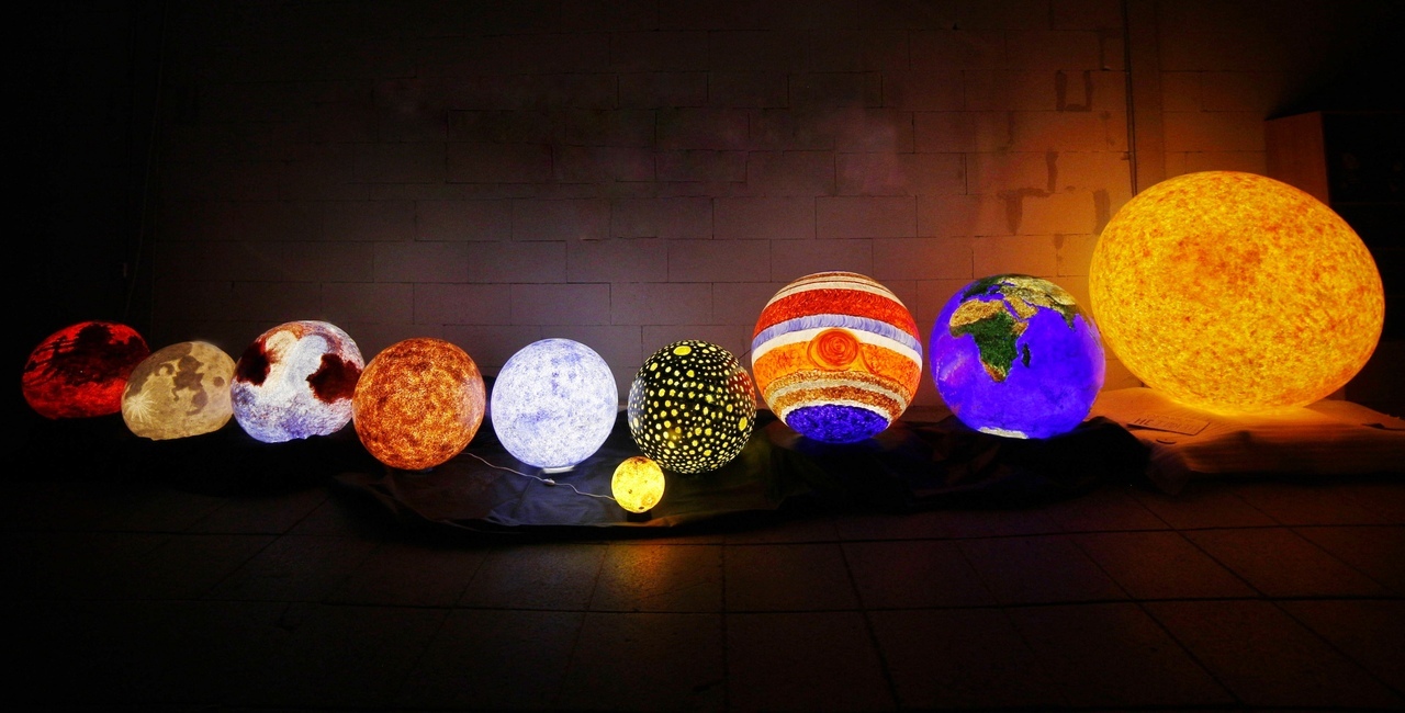 Huge space lamps for one shopping center (Sun, Mercury, Venus, Earth, Mars, Jupiter, Saturn, Uranus, Neptune, Pluto, Moon) - My, Needlework with process, moon, Video, Longpost, Lamp, The sun