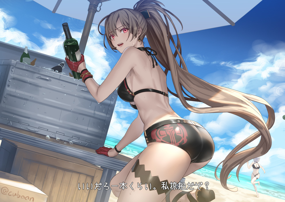 Jean Bart - NSFW, Azur lane, Jean Bart, Anime art, Anime, Swimsuit, Art, Wine, Summer