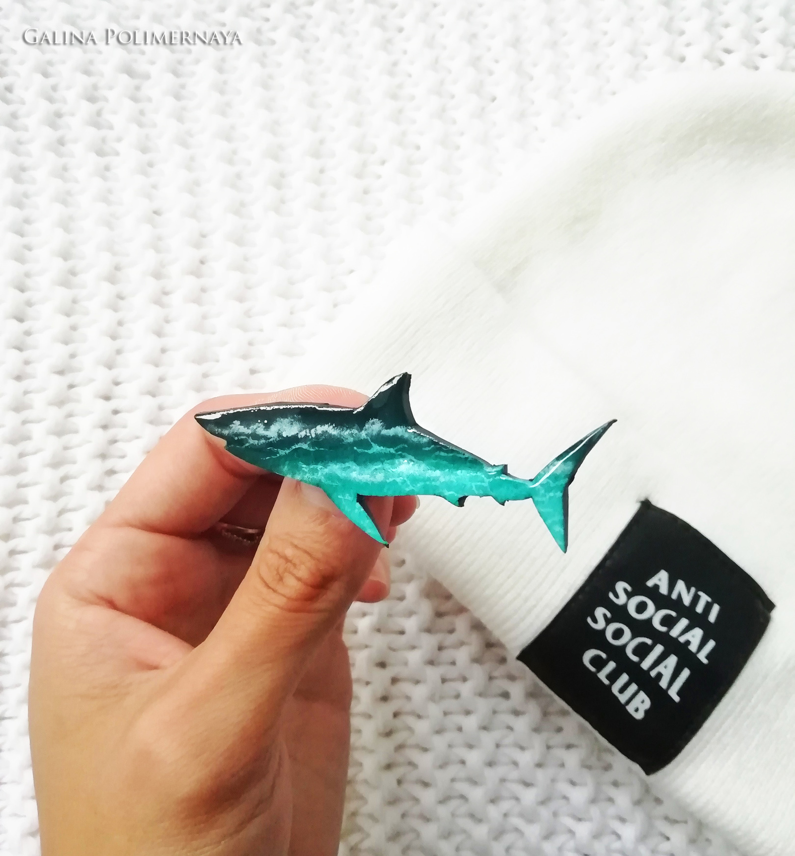 Brooch Shark - My, Shark, Brooch, Sea, Ocean, Needlework without process, Handmade, Painting, Water, Longpost