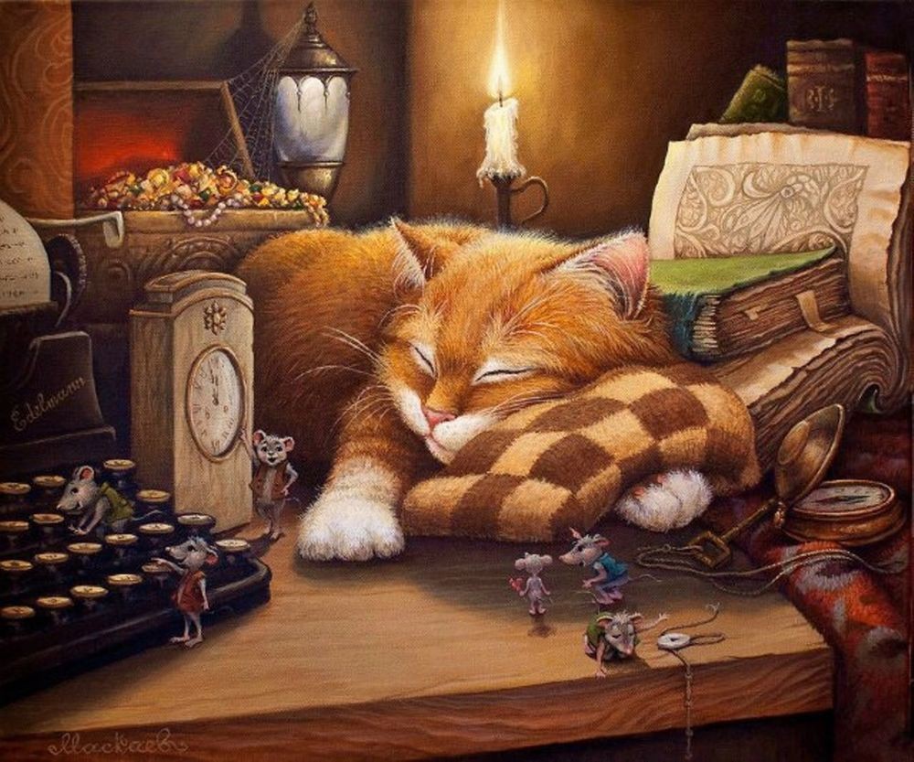 Fabulous life of fabulous cats Alexander Maskaev - Art, Drawing, A selection, cat, , Longpost