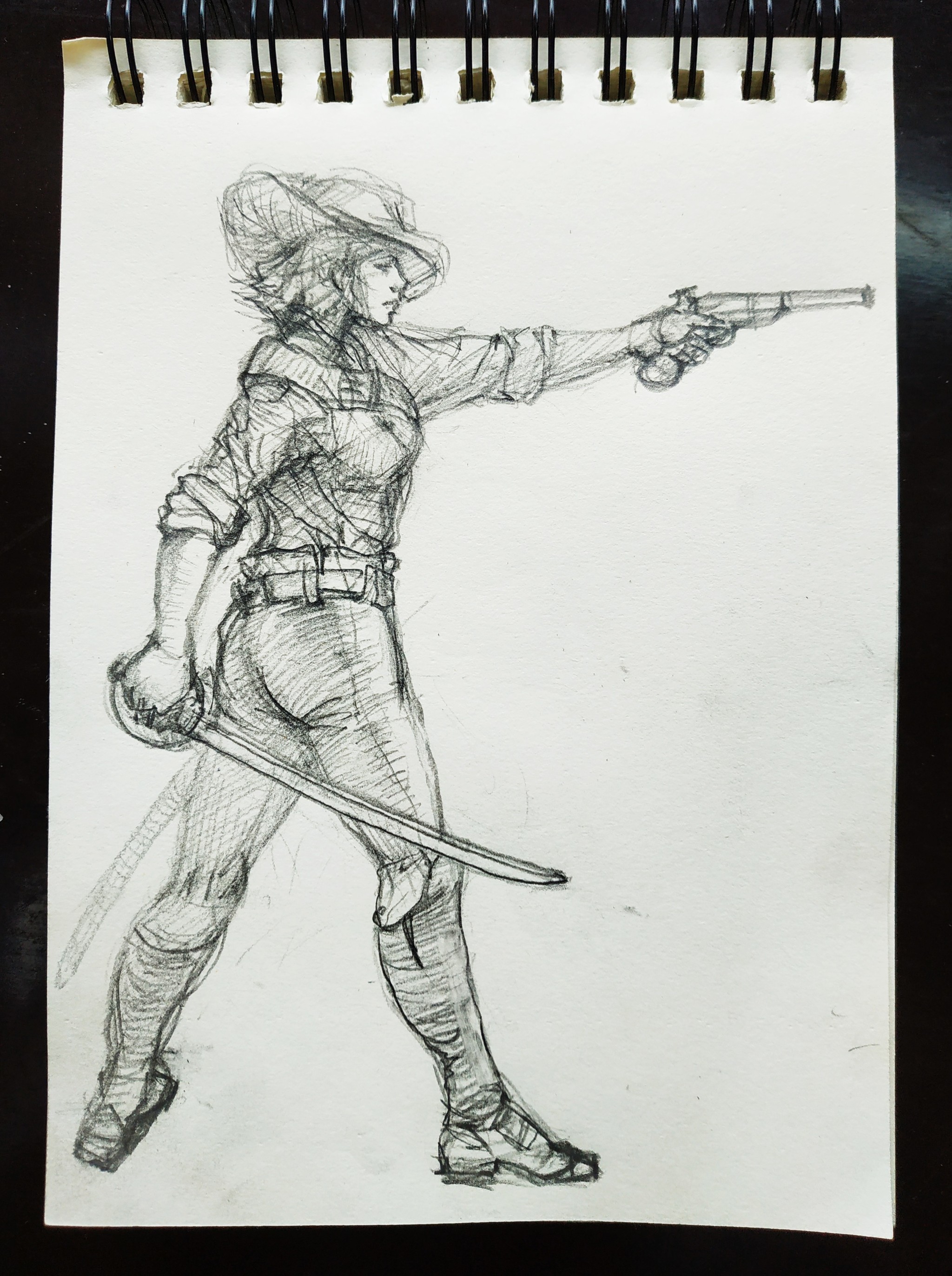 Don't call me baby - My, Saber, Pirates, Pencil drawing, Drawing, Sketch, Pistols