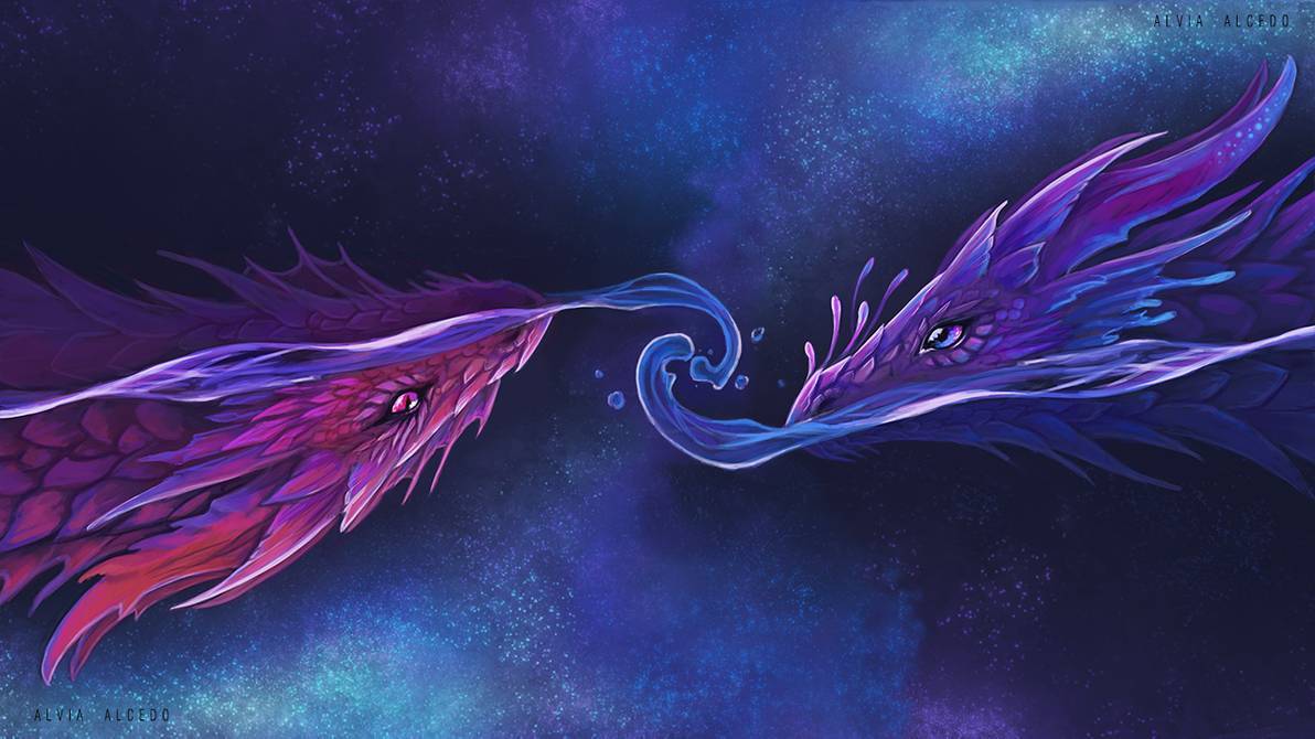 Night space dragons - Art, Fantasy, The Dragon, Alvia Alcedo