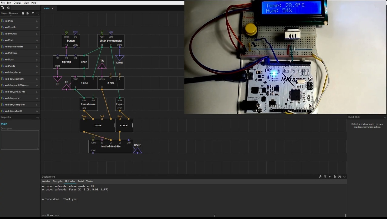 Мой пятый урок по XOD IDE. Экран LCD 1602 I2C и простая метеостанция - Моё, Xod, Arduino, Программирование, Микроконтроллеры, Метеостанция, Видео, Урок, Языки программирования