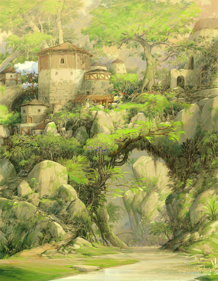 Village - Art, Drawing, Village, Forest, Paperblue