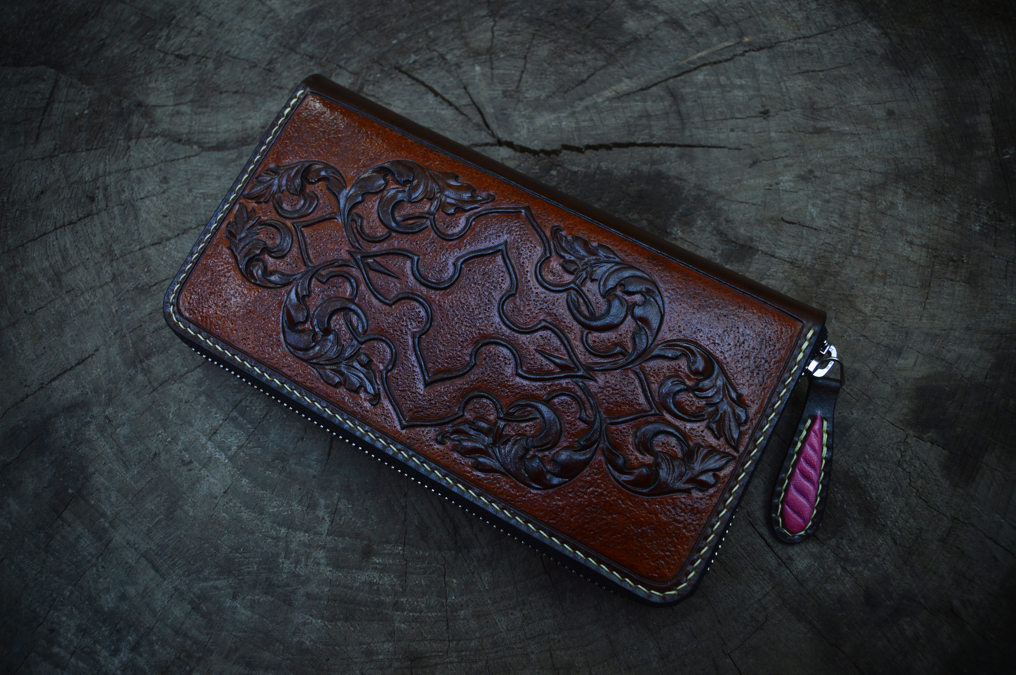 Unicorn. Long purse. - My, Unicorn, Leather, Embossing on leather, Wallet, Patterns, Longpost