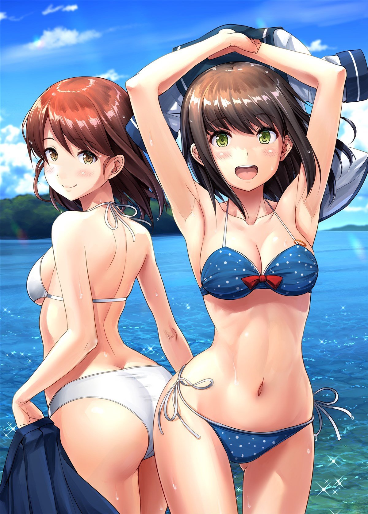 Shirayuki & Fubuki - NSFW, Kantai collection, Shirayuki, Fubuki, Anime art, Summertime, Swimsuit, Anime, Art, Summer