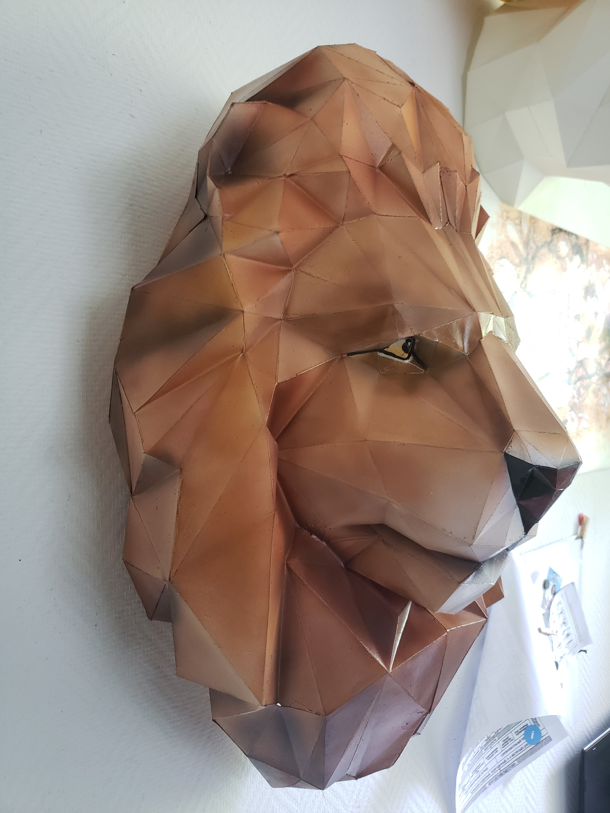 Papercraft. First work. - My, Longpost, Needlework, With your own hands, Polygon, a lion, Paper, ST, Airbrushing