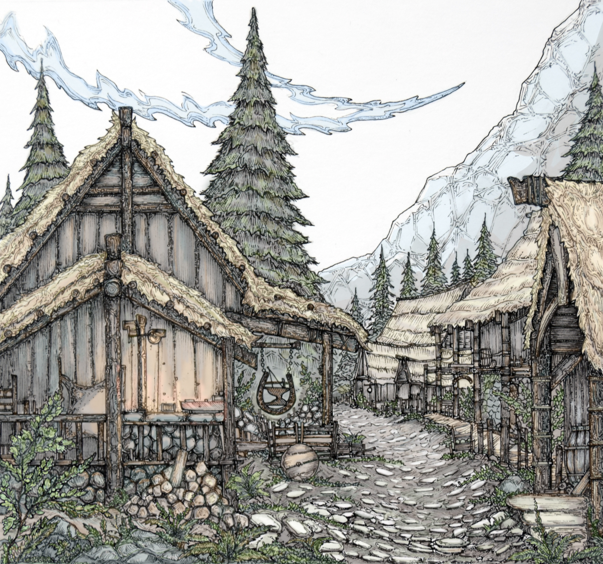 riverwood - My, Art, Drawing, Skyrim, Games, The elder scrolls, , Village