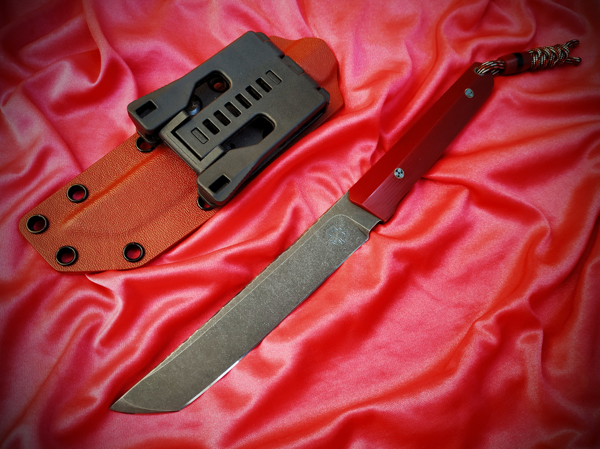 Knife «Red Dragon» - My, Handmade, EDC, Knife, Fixed, Tanto, Sheath, Longpost, Needlework without process