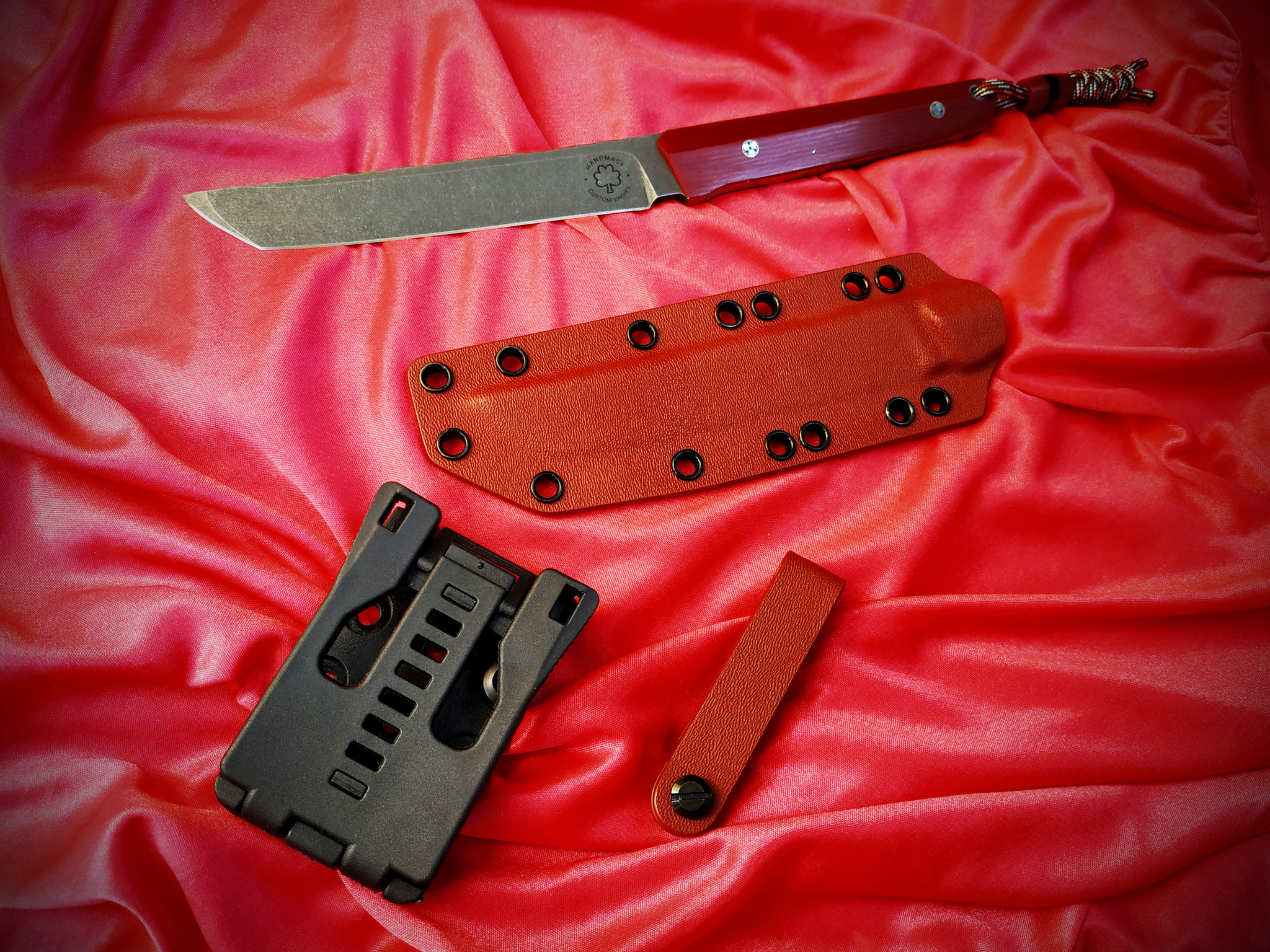 Knife «Red Dragon» - My, Handmade, EDC, Knife, Fixed, Tanto, Sheath, Longpost, Needlework without process