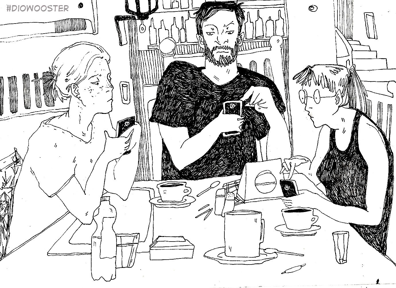 Friends and smartphones - My, Diowooster, Sketch, Smartphone, Longpost, Modern generation, Illustrations, Drawing, Digital drawing