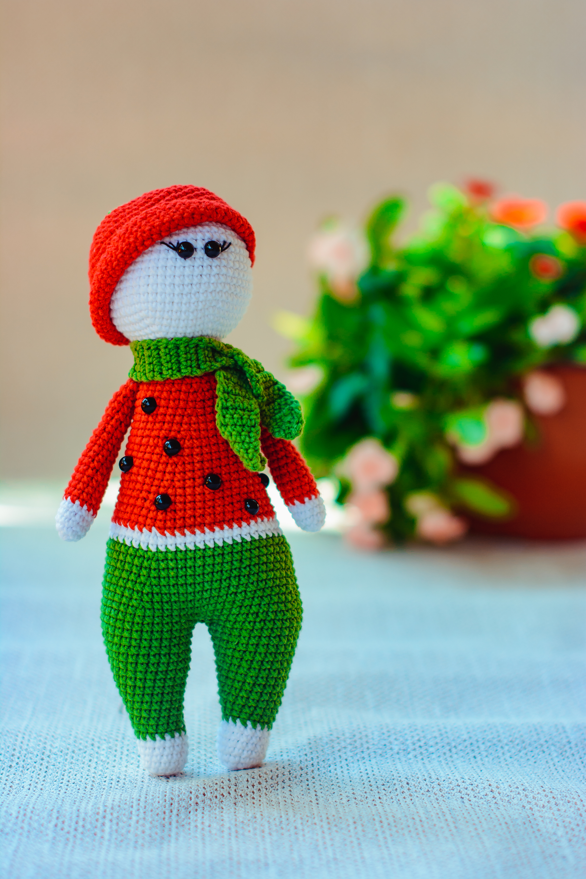 My summer doll is a watermelon girl - My, Knitted toys, Amigurumi, Author's toy, Needlework without process, Longpost