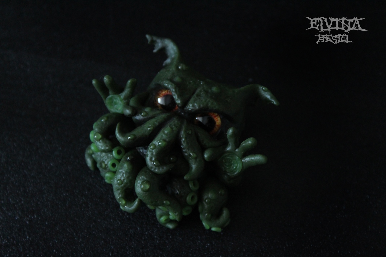 Cthulhus)) brooch - My, Polymer clay, Cthulhu