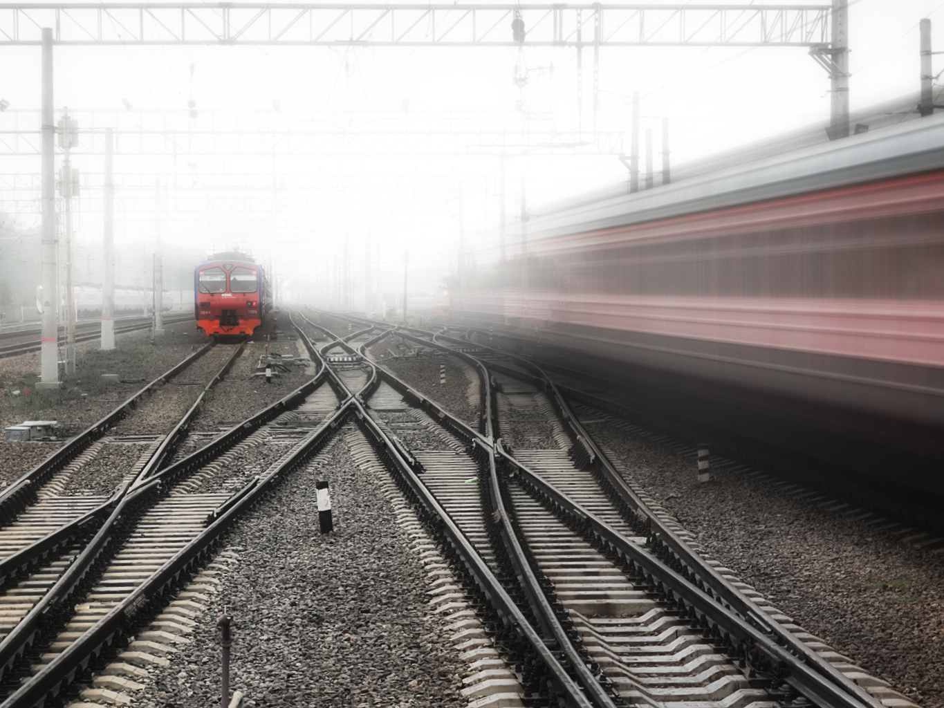 Cloudy foggy morning - My, Railway, Landscape, Morning, Fog, Train, The photo