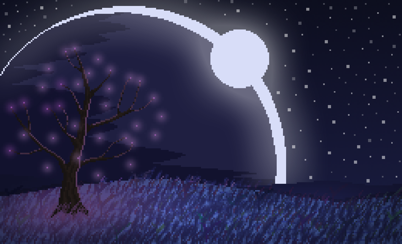 Tree against the background of the moons - My, Pixel Art, Art, Mass effect, Space, Drawing