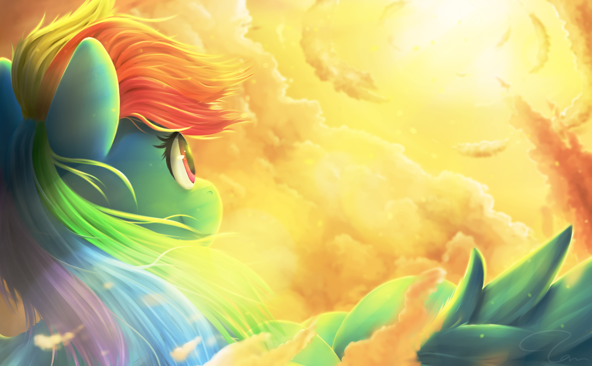 Flying in shiny sun - , My little pony, Rainbow dash, Clouds, The sun