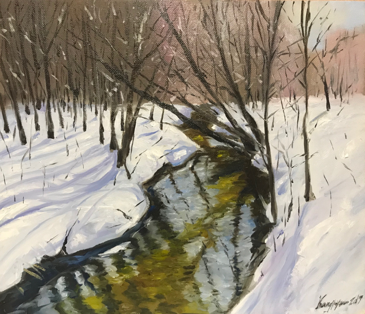 Some winter beauty - My, Art, Winter, Nature, Village, Lifestyle, Longpost, Painting