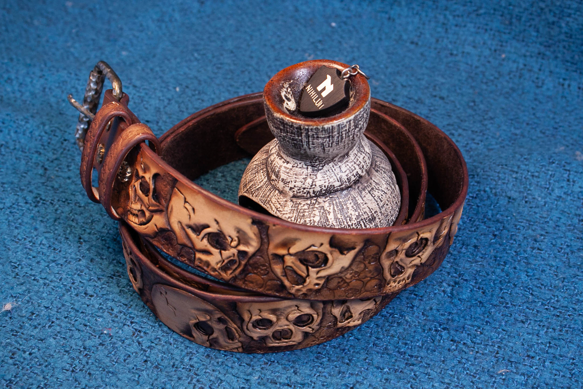 Leather belt with skulls - My, Leather craft, Leather, Leather products, Handmade, Longpost, Belt