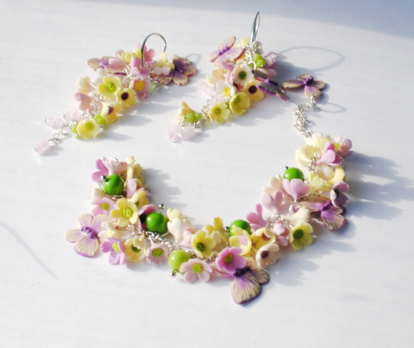 Butterflies fly and flowers bloom... - My, Longpost, Polymer clay, Needlework without process, Summer, A bracelet, Earrings, Butterfly