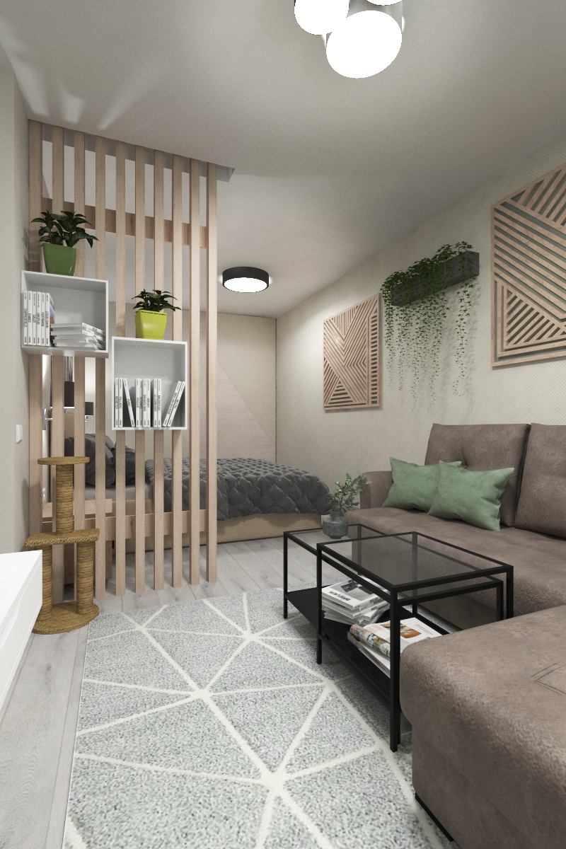 Design of a one-room apartment 44.3 m2 - My, Interior Design, Designer, Longpost, cat, Material