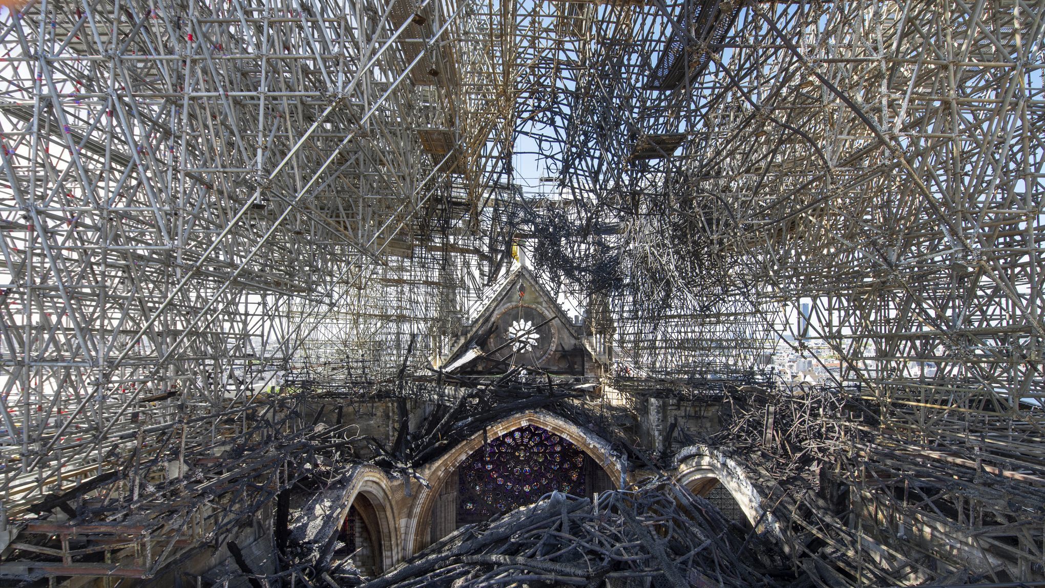 Notre Dame Cathedral after the fire - Notre dame cathedral, Fire of Notre Dame de Paris, Paris, France, Fire, Scaffolding