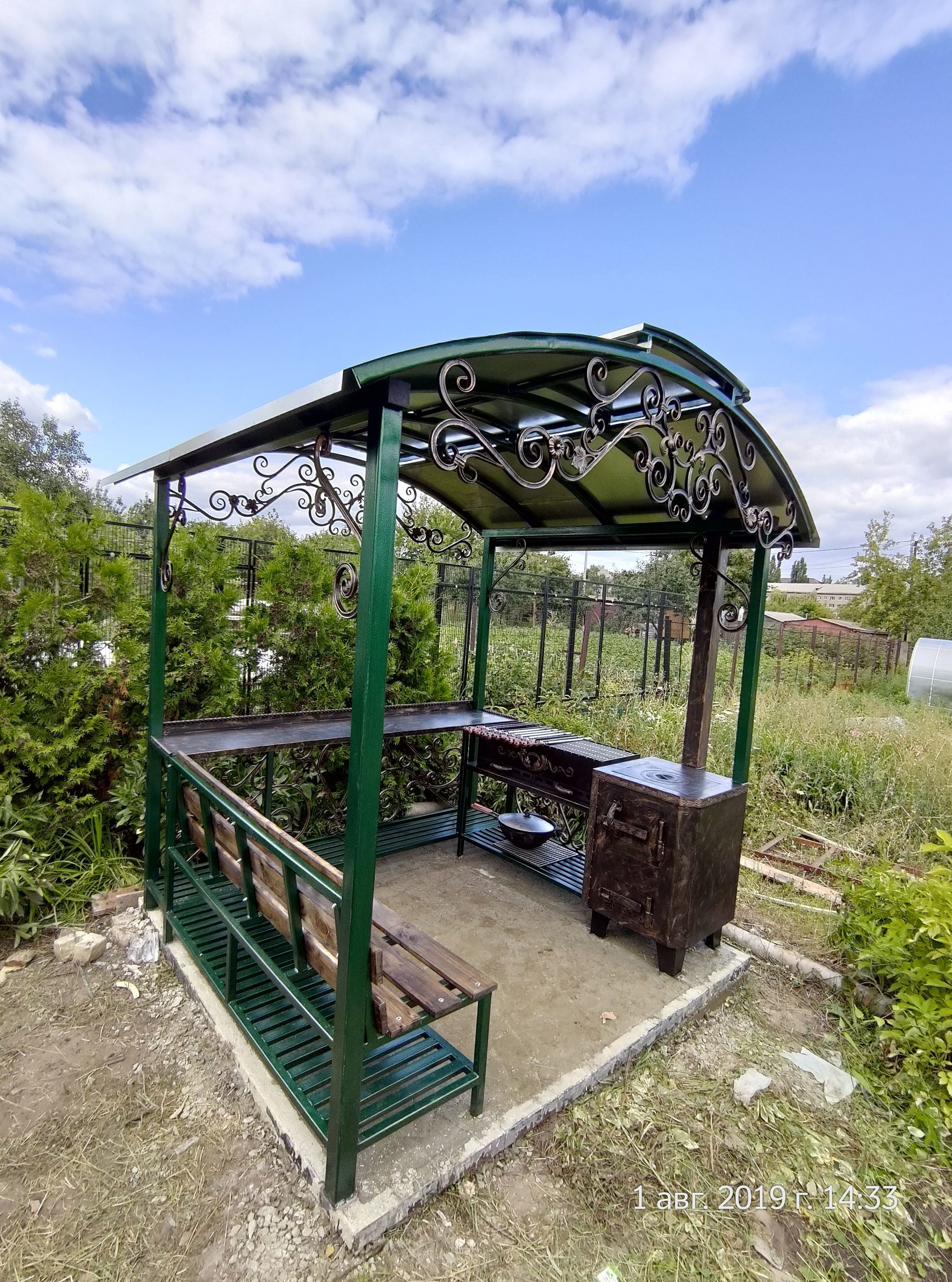 Gazebo with stove and barbecue. - My, Brazier, Shashlik, Carefully, Kazan, Pilaf, Longpost