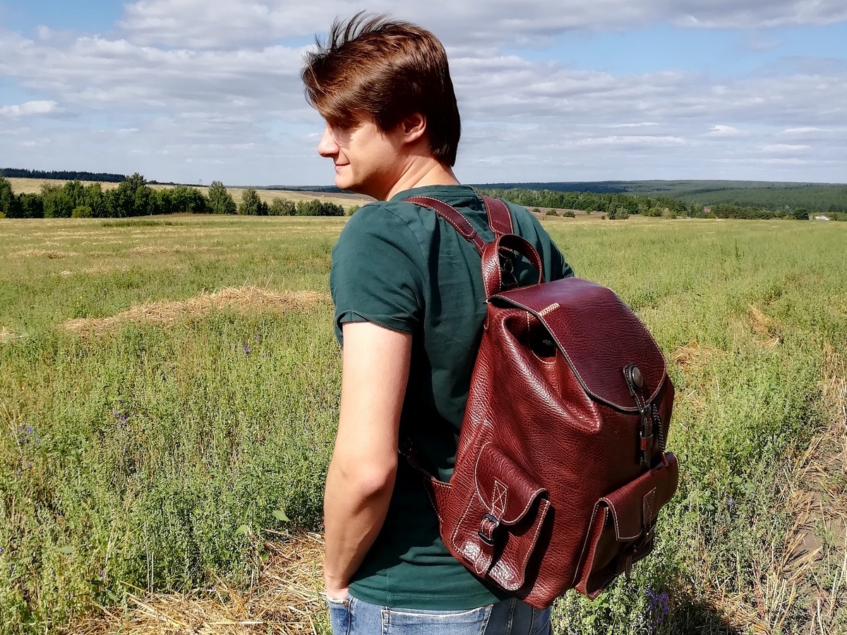 Backpack for younger son. - My, Backpack, Longpost, Handmade, Leather craft