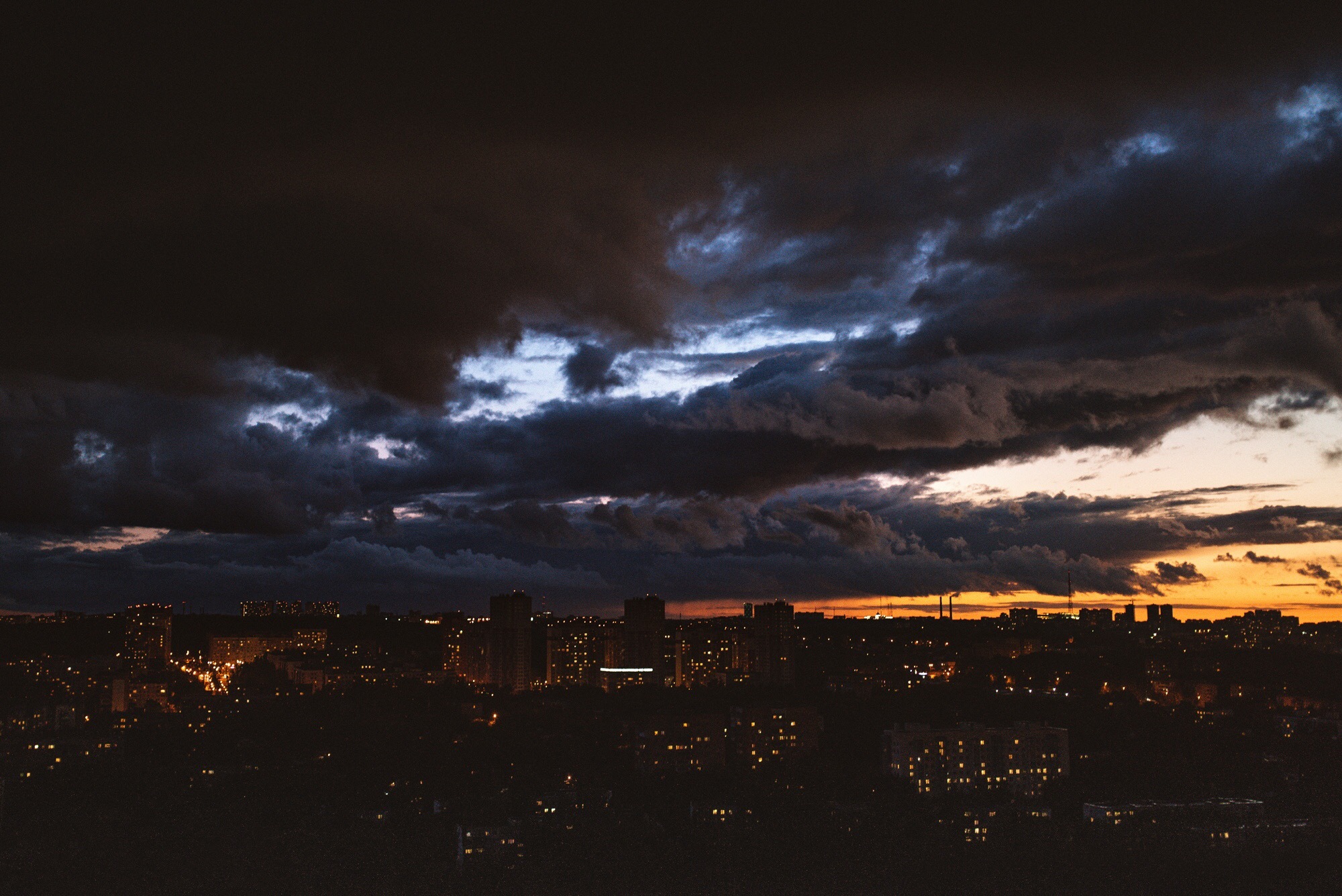 From our window. - My, The photo, Sky, Landscape, Nikon, View from the window, moon, Lightning, Longpost