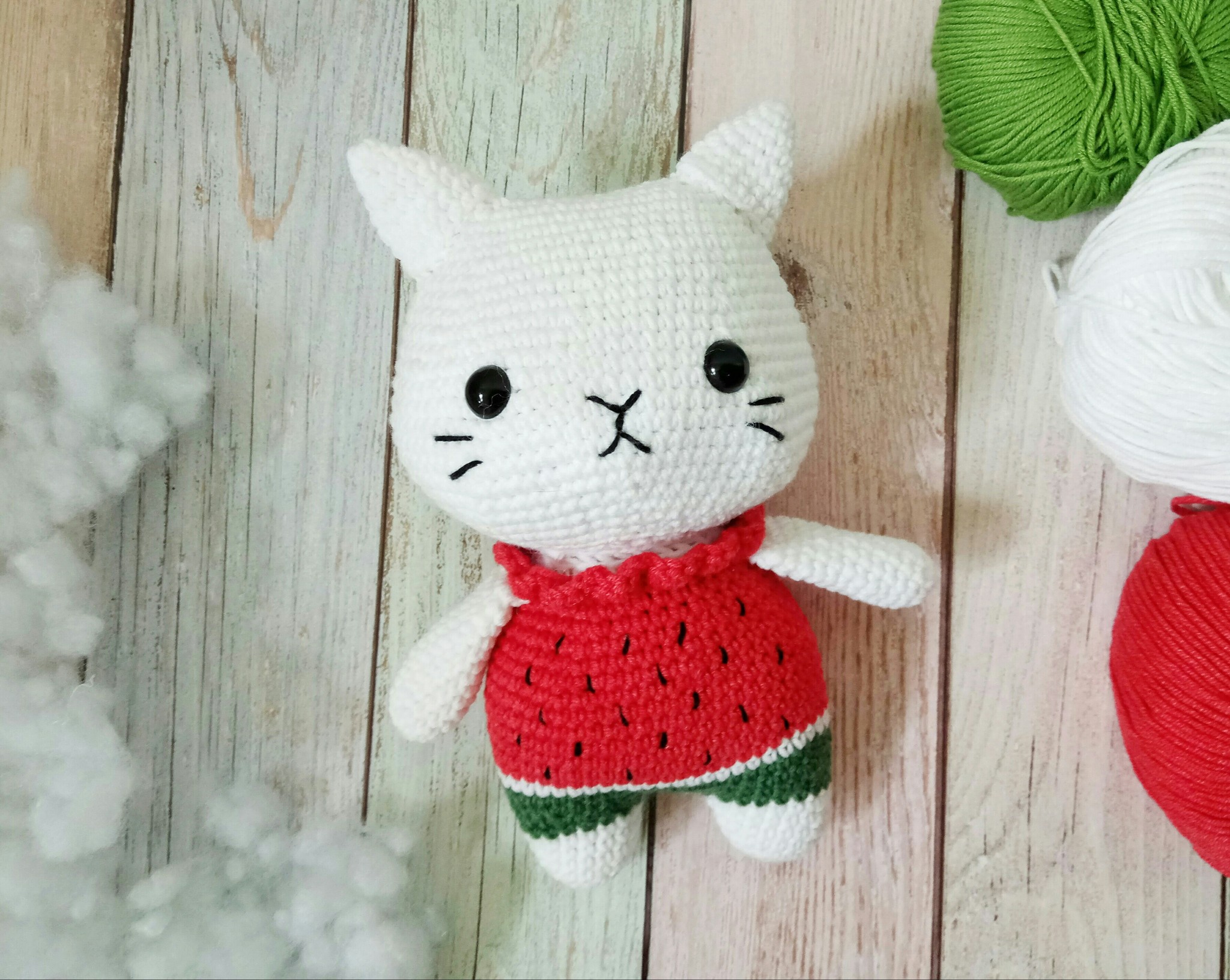 Another watermelon cat - My, Knitted toys, Crochet, Amigurumi, cat, Watermelon, Needlework without process